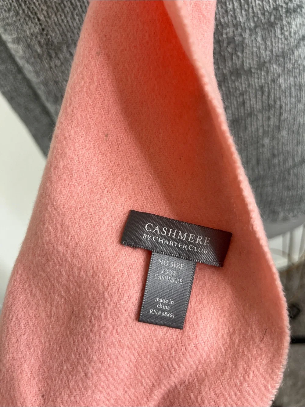 Charter Club Pink Salmon Cashmere Fringe Scarf